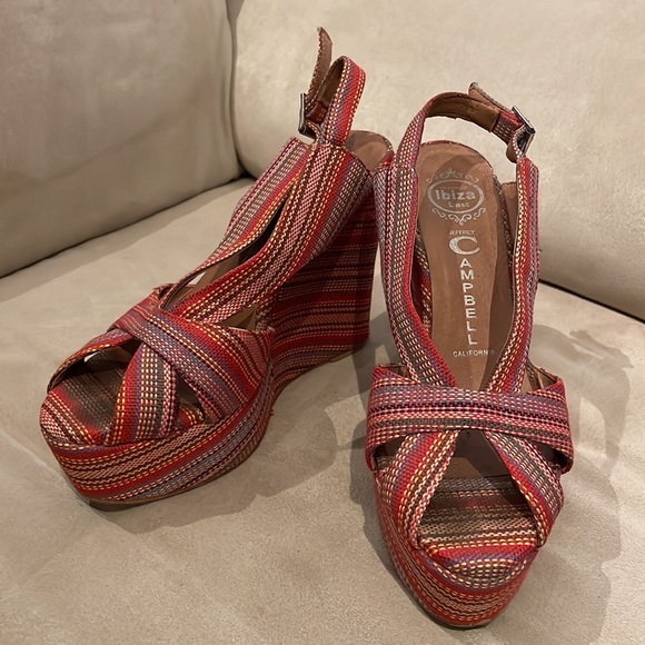 Jeffrey Campbell Handmade Pink multi-colored California Ibiza Wedges 8.5 - Picture 2 of 5